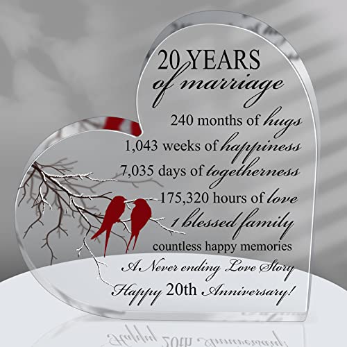 Qunclay 20th Marriage Gift for Parents Couple 20 Years Wedding Anniversary Souvenir Heart Marriage Keepsake Wedding Anniversarys Decorations for Women Men Mom Husband Wife He She Friend Grandparents - style: 20th