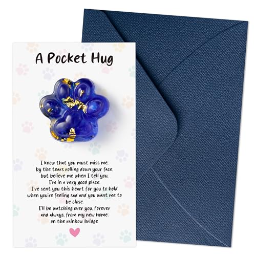 EYxsaxenk Loss of Pet Sympathy Gift Glitter Blue Dog Cat Paw Pocket Hug | Loss of dog cat mini keepsake, Memorial card & envelope, Remembrance pet sympathy gift for pet lover, Adult stress relief toy - color: 1pcs Blue + I KNOW Card