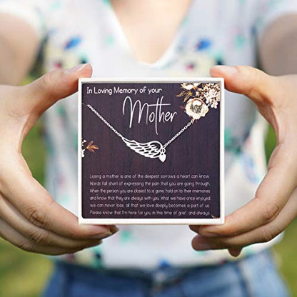 RareLove Memorial Gifts for Loss of Mother Angel Wing Necklace | Sterling Silver Heart Pendant Necklace Sorry for Your Loss Sympathy Gifts Bereavement Condolence Remembrance Gift