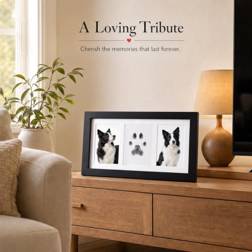 Pet Memorial Wooden Photo Frame, No-Mess Paw Print Ink Pad Kit for Dog and Cat, Pet Loss Sympathy Keepsake, Cherish Memory of Furry Family Member（ Black） - color: Black
