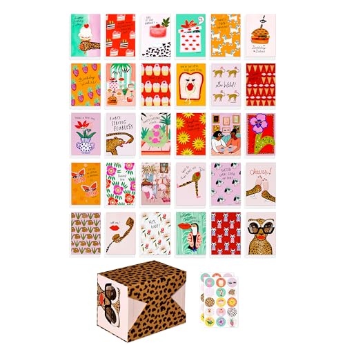 American Greetings 30-Count Trendy All Occasions Deluxe Greeting Card Bundle with Refillable Keepsake Storage Box, Envelopes, and Seals for Her, Designed by Bouffants and Broken Hearts - color: BFFNT BWTS AO DLX 30 CARD BNDL