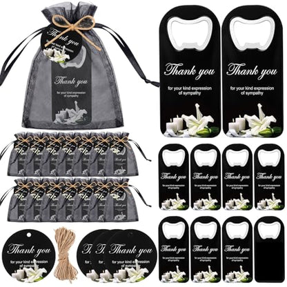 24 Sets Funeral Memorial Gifts Sympathy Gifts for Loss of Loved One Celebration of Life Favor Thank You Remembrance Magnetic Bottle Openers with Funeral Prayer Cards(Black,Thankful) - color: Black, style: Thankful