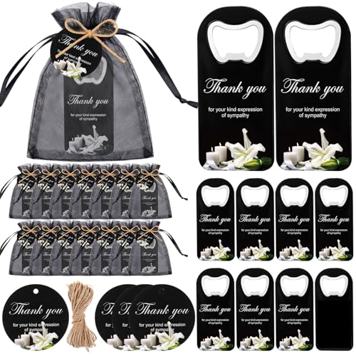 24 Sets Funeral Memorial Gifts Sympathy Gifts for Loss of Loved One Celebration of Life Favor Thank You Remembrance Magnetic Bottle Openers with Funeral Prayer Cards(Black,Thankful) - color: Black, style: Thankful