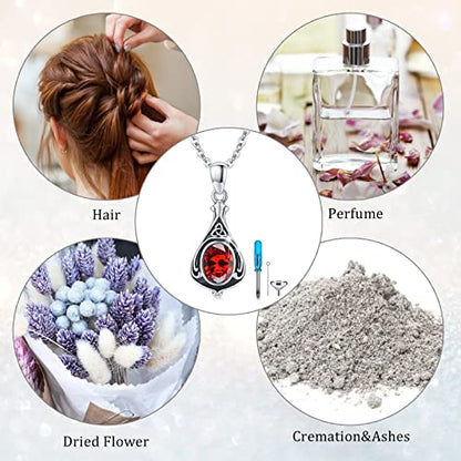 Urn Necklace for Ashes Cremation Jewelry 925 Sterling Silver Ashes Pendant Necklace Memorial Jewelry Gifts for Women Men Girls Boys - style: Celtic-January-Garnet