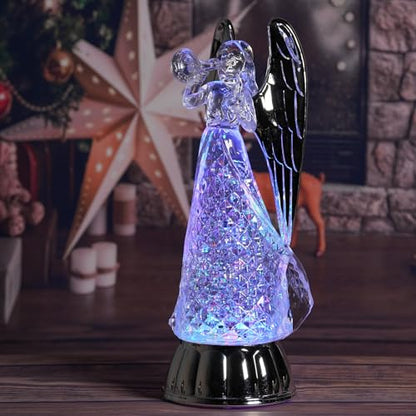 12" Angel Snow Globe Christmas Decor Light up Angel Figurines with 6 Hour Timer USB/Battery Operated Snowglobes with Silver Angels Wings