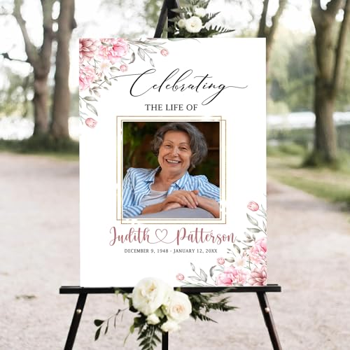 Celebration of Life, Funeral Welcome Sign, Large Memorial Poster, Funeral decoration, Obituary Memorial Service, Funeral program, Floral Funeral Welcome Sign, In-loving Memory Sign - color: #Version 18