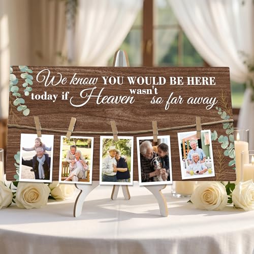 Rustic Wood Memory Table Sign 16 x 8 Inch, In Loving Memory Wedding Sign with Clips, Rustic Wedding Decor for Ceremony and Reception Wooden Memorial Picture Board to Honor Souls-A04 - color: brown-Eucalyptus-1