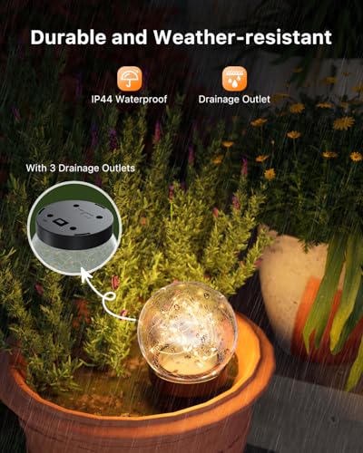 4 Pack 3.94" Warm White Solar Powered Cracked Glass Globe Lights | Waterproof Decorative Table Ball Lamp, for Outside Garden, Patio, Yard, Deck, Pathway, Flower Bed Decoration, Easy to Install - size: 3.94 Inch