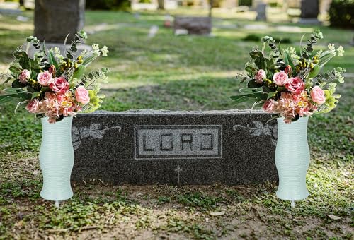 2Pcs Cemetery Vases with Spikes, 7.8 Inch Grave Vases for Cemetery, Plastic Flower Holder Grave Decorations for Cemetery Headstone Graveside