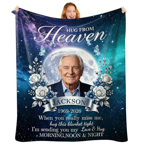 Custom Memorial Blanket with Photo, Personalized in Loving Memory Throw for Loss of Loved One, Made in USA, Customized Sympathy Bereavement Remembrance Grieving Blanket for Loss One (Design 02) - color: Design 02