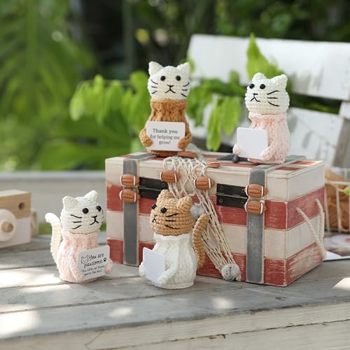 Positive Crochet Animals Cat – “You are Pawsome” Valentines Day Gifts for Him Her Boyfriend Girlfriend Women Teens, Emotional Support & Cheer Up Present, Teacher Appreciation, Birthday Gift - color: Cat-white-awesome