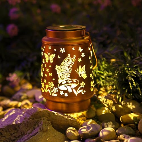 Fairy Solar Lanterns Outdoor Waterproof,Hanging Solar Lights Gifts for Women Mom Grandma Metal Decorative LED Lantern Outside for Yard,Patio,Lawn,Porch,Backyard,Garden Decor - style: F、1Pack-Fairy