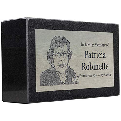 PlaqueMaker Stainless Steel and Granite Memorial Headstone - Markers for Lost Family Members, Infants, Loved Ones, Friends, Dogs, Cats, and Other Family Pets. (7 x 4 x 2) - size: 7 x 4 x 2"