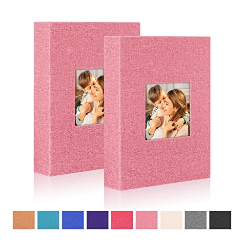 Ywlake Photo Album 4x6 100 Pockets 2 Packs, Small Mini Capacity Linen Photo Album Bulk Sets, Each Pack Holds 100 Top Loader Vertical Only Picture for Kids Boy Girls Pink - color: Pink, size: 100 Pockets/2PK