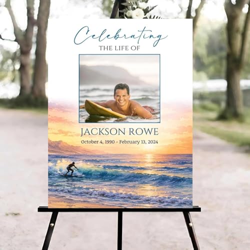 Ocean Beach Surfer Funeral Welcome Sign, Celebration of Life Welcome Sign, in Loving Memory Sign, Celebration of Life Funeral Sign, Celebration of Life Sign, Memorial Sign with Photo #Yu12 - color: Version #13