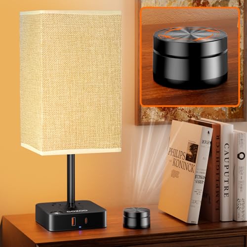 Bedroom Nightstand Lamp with Charger, Touch Table Lamps with Remote Control - color: Beige