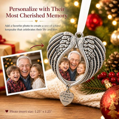 Christmas Ornaments Angel Wings - New A Piece of My Heart is in Heaven Ornament for Christmas Tree with Photo Frame - Double Sided Memorial Ornament for Loss of Loved One - | New A Piece of My Heart is in Heaven, Tree with Photo Frame, Double Sided, Loss