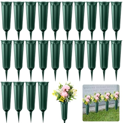 24 Pack Memorial Flower Vase Plastic Cemetery Vases with Spikes Cemetery Decorations for Grave Decorations for Cemetery Vases for Flowers Flowers for Grave Vase - color: Sea-green