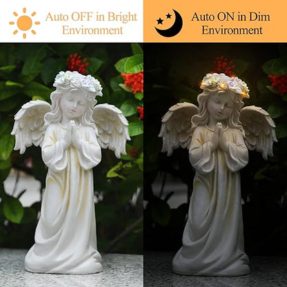 Angel Garden Statue, Memory Guardian Solar Decor with Warm Light | Waterproof Outdoor Garden Decor Praying Angel Figurine Sculpture for Lawn Yard Patio, Sympathy Present, White - style: Praying Angel