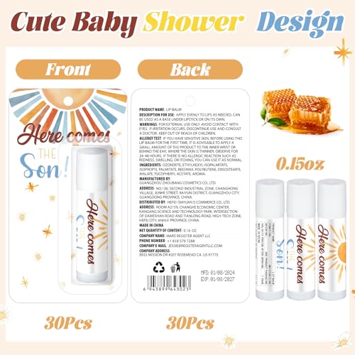 30 Pack Here Comes the Son Baby Shower Favors Games Prizes Party Gifts Bulk Sunshine Lip Balms for Winners Adults Guests Gender Reveal Favors Decorations Baby Shower Souvenirs Gift Bags Stuffers - style: Here Comes the Son
