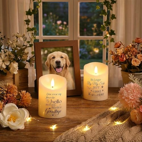 Copkim 2 Pcs Dog Memorial Gifts for Loss of Dog Flameless Memorial Candles LED Pet Loss Sympathy Candles Gifts for Pet Lovers Friends Families in Memory of Doggie Passing Away