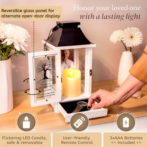Memorial Lantern with Photo Frame & Keepsake Drawer | Sympathy Gifts for Loss of Loved One, Mom, Dad, Husband, Father | Bereavement Memorial Gifts | LED Candle with Timer | Grief Gifts by STILLWIND - color: Family Tree / Black