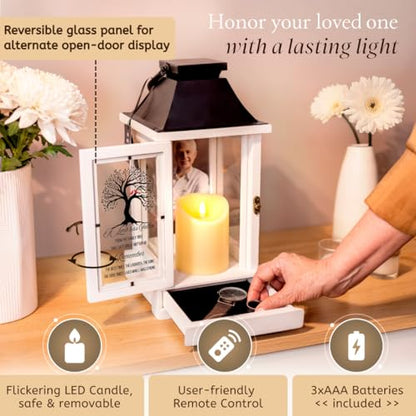 Memorial Lantern with Photo Frame & Keepsake Drawer | Sympathy Gifts for Loss of Loved One, Mom, Dad, Husband, Father | Bereavement Memorial Gifts | LED Candle with Timer | Grief Gifts by STILLWIND - color: Family Tree / Black