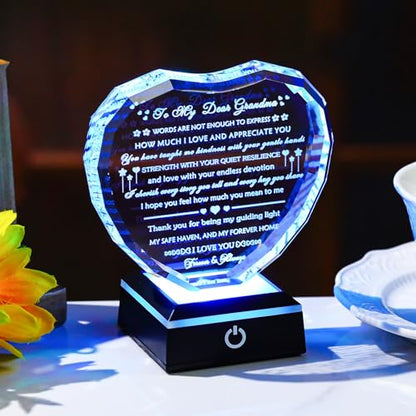 Arikyrist Gifts for Grandma with Colorful Light Base Great Grandma Birthday Gifts from Granddaughter Crystal Keepsake Best Gift Idea for Grandmother on Mother's Day Christmas Valentines - style: Grandma Gifts + Light Base