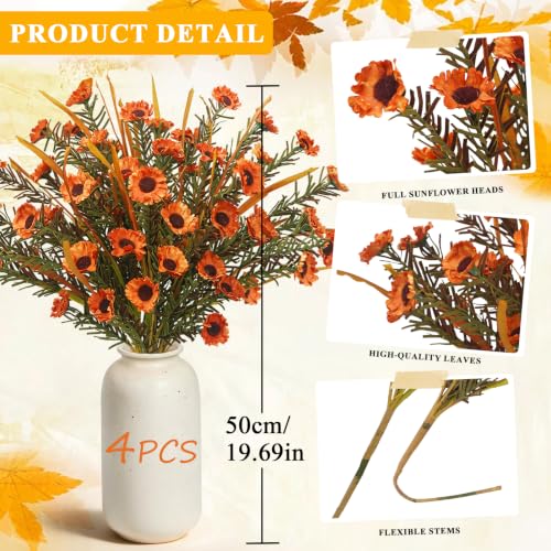 4 Bundles Fall Cemetery Flowers for Grave, Fall Flowers Artificial - color: Fall-4pcs