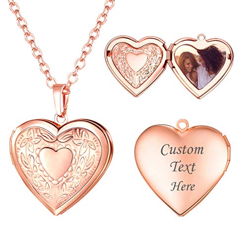U7 Women Locket Necklace, Heart Photo Lockets Hold Picture, Gift Box Packed - color: 01# Rose Gold Heart