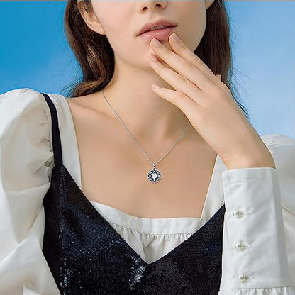 Round Locket Necklace 925 Sterling Silver Filigree/Flower Locket Necklace That Holds Pictures Birthday Christmas Jewelry Gifts for Women - color: 03-Pink Opal Locket