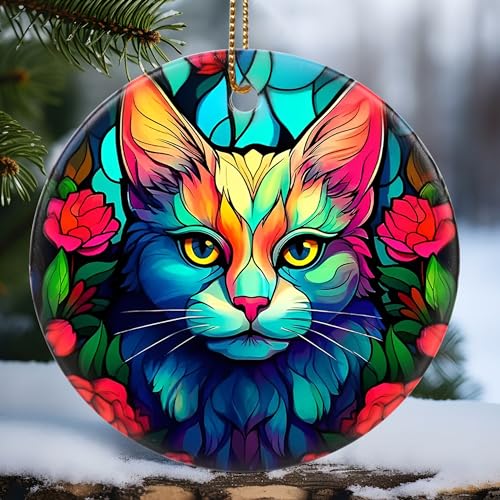 Touber Christmas Ornament, Christmas Decoration, Holiday Present Idea, Heirloom Keepsake, Round Ceramic, Gift Exchange, Gift Idea, Cat - color: Cat-s038