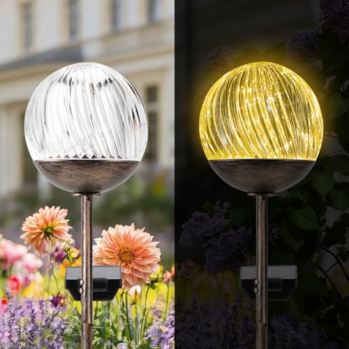 Solar Globe Stake Lights - Twinkle Effect Outdoor Acrylic Ball Garden Lights , Elegant Solar Light,Exquisite Garden Solar Balls light for Yard, Pathway, Patio, gifts for Mom (Bronze stake, 2 pack) - color: Bronze