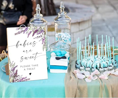 Babies Are Sweet Sign, Lavender Baby Shower Table Signs, Centerpieces for Tables, Gender Reveal Gifts Ideas, Purple Floral Wooden Sign with Stand for Gender Reveal Party and Baby Shower Activities, 38 - color: Babies are38
