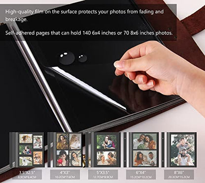 Leather photo Album Self Adhesive Pages, Handamde Leather Scrapbook Photo Album, Wedding Family Album, Holds 3x5, 4x6, 5x7, 6x8 Photos - Coffee - color: Coffee, size: 9.6x9.6x1.3