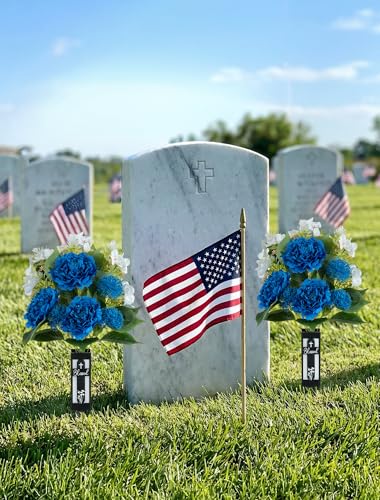 Artificial Grave Flowers for Cemetery: for Fathers Grave, 2 Pcs - color: Blue & White