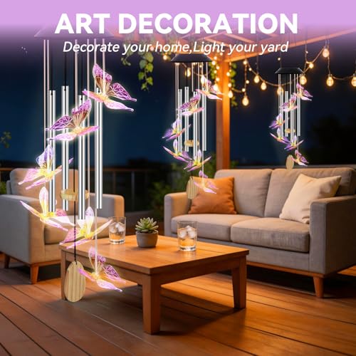 Solar Wind Chimes for Outside Color Changing Light, Purple Butterfly - color: Purple Butterfly