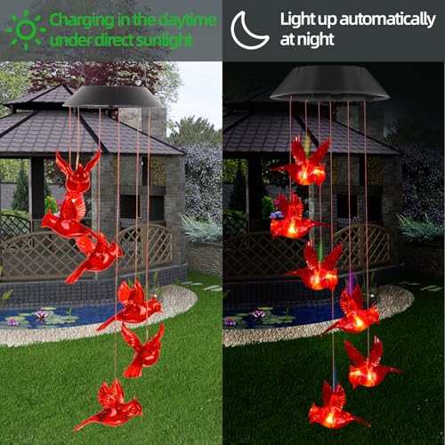 Cardinal Solar Wind Chimes for Outside, Christmas Cardinal Gifts for Women