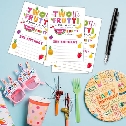 Birthday Invitations for Girls Boys - Tutti Frutti 2th Bday Invites with Envelopes(25-Count) - Turning 2 Fill-in Invite Cards for Party Supplies Favors Decorations - F17 - style: Tutti Frutti 2th