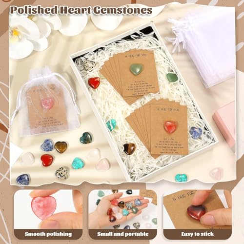 30 Pcs Heart Shaped Rocks with Hug Cards Set, 0.8" Polished Natural Stones