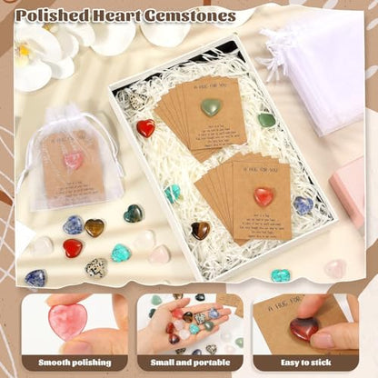 30 Pcs Heart Shaped Rocks with Hug Cards Set, 0.8" Polished Natural Stones