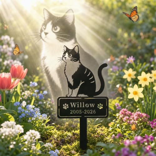 Custom Cat Memorial Sign, Personalized Cat Grave Marker for Garden Cemetery, Waterproof Metal Pet Memorial Gifts for Cats, Outdoor Pet Loss Gifts - color: Cat 7