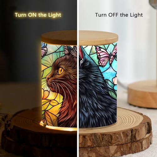 Stained Glass Black Cat Memorial Jar Tealights Flower Candle Holder with Battery Operated Flickering Tea Light, Pet Sympathy Tea Light Holder Light Glass Tealight Holder Gife for Lost Cat - color: Stained Glass Black Cat