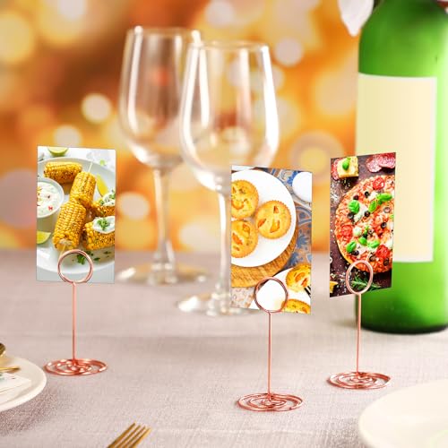 TecUnite 24 pcs 3.35 Inch Picture Clips Table Place Photos Card Holder Gold | Rose Gold number NameCards Holds,Wedding Reception Birthday Party Centerpieces,Durable Metal Wire, Spiral Base - color: Rose Gold