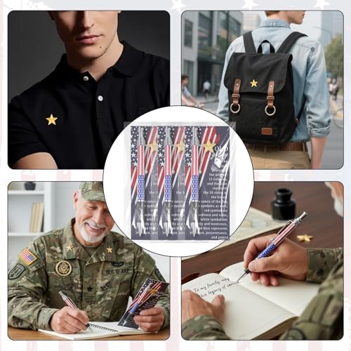 24Set Veterans Day Gifts Bulk 4th of July Patriotic American Flag Ballpoint Pens Veterans Day Pins Star Bookmarks, Independence USA Souvenirs Appreciation Gifts for Veteran Patriots Party Supplies