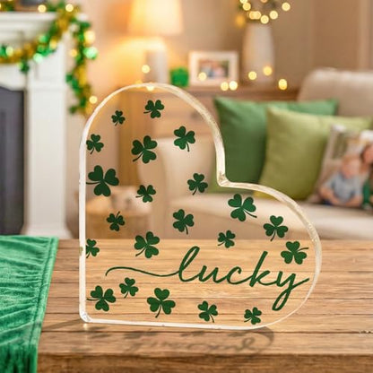 Smile St. Patrick's Day Acrylic Decor - Heart-Shaped Lucky Four-Leaf Clover Tabletop Sign - Irish Holiday Home Mantel Shelf Decoration Gift - style: Four Leaf