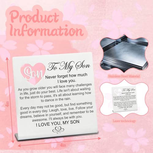 Stainless Steel Desk Plaque with Encouragement Quote, Inspirational Desk Decor Sign for Son from Mom, Heartwarming Present for Son on Birthday, Sentimental Keepsake for Sonny from Mum, Hss14 - style: Encouragement