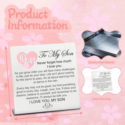 Stainless Steel Desk Plaque with Encouragement Quote, Inspirational Desk Decor Sign for Son from Mom, Heartwarming Present for Son on Birthday, Sentimental Keepsake for Sonny from Mum, Hss14 - style: Encouragement