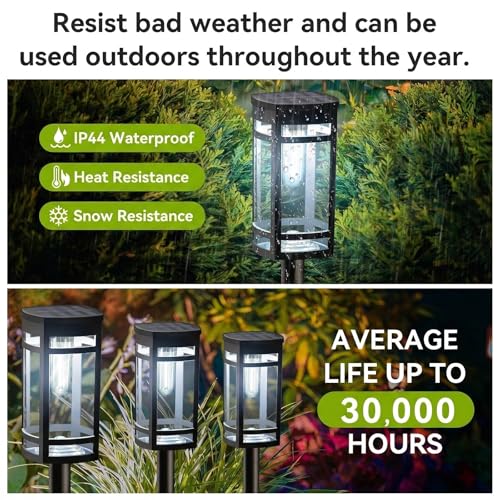 EXCMARK 12 Pack Solar Pathway Lights Outdoor Waterproof, Cool White | Edison-style bulb, Garden Pathway Walkway Driveway Lights, Yard Lawn, Decorative Landscape Lighting - style: Cool white light