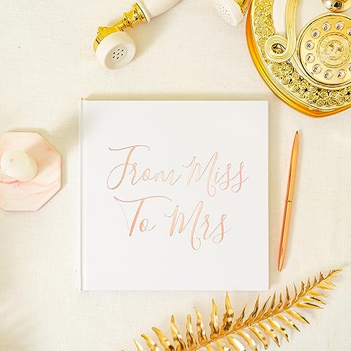 Calculs Bridal Shower Guest Book from Miss to Mrs Picture Book Polaroid Blank Pages for Instant Film Rose Gold Bachelorette Party Sign in Book 8.5” Square White Cover Rose Gold Foil Stamping - style: Art Deco